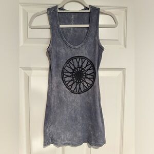 SoulCycle Bleached Gray Ribbed Tank Top with Wheel Graphic